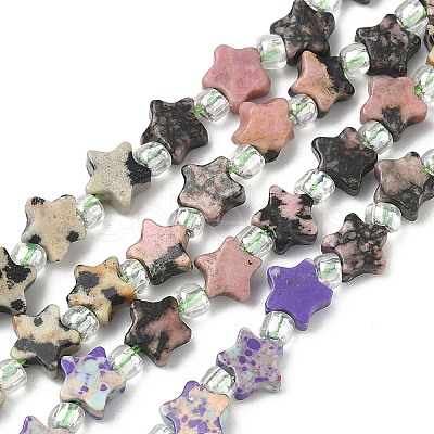 5 Styles Synthetic Imperial Jasper & Natural Green Spot Jasper & Rhodonite & Dalmatian Jasper & Kambaba Jasper Beads Strands G-D095-A02-1