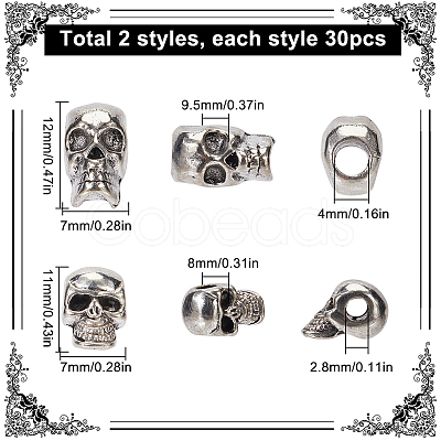 60Pcs 2 Styles Zinc Alloy European Beads FIND-SC0012-29-1