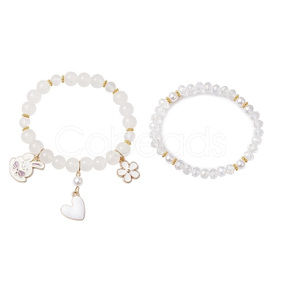 2Pcs 2 Styles Glass Round Beads Stretch Bracelets BJEW-JB11867-1