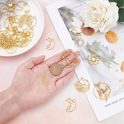32Pcs 8 Styles Zinc Alloy Kitten Open Back Bezel Pendants PALLOY-SC0003-53G-1