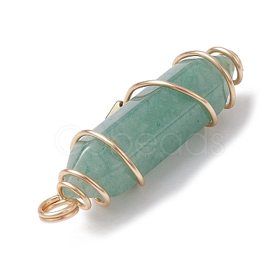 Natural Mixed Gemstone Copper Wire Wrapped Double Terminal Pointed Pendants PALLOY-JF02547-1