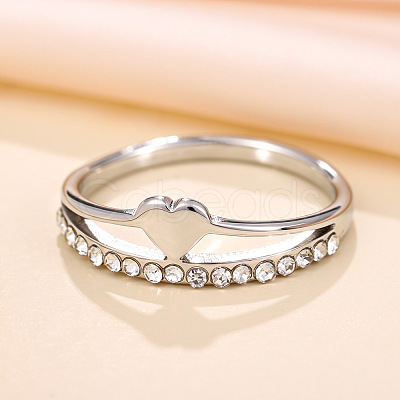 201 Stainless Steel Rhinestone Finger Rings WG06442-01-1