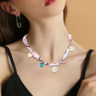 Bees Alloy Enamel & Resin & Glass & Plastic Pearl & Rhinestone Tassel Scarf Choker Necklaces NJEW-SP0001-16B-1