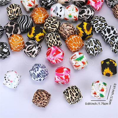 Colorful Pattern Printed Silicone Focal Beads SI-JX0022A-12-1