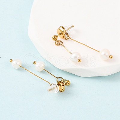 304 Stainless Steel Round Tassel Stud Earrings EJEW-K268-89G-1