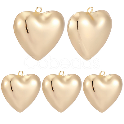 5Pcs Heart Brass Pendants KK-BBC0025-58C-1
