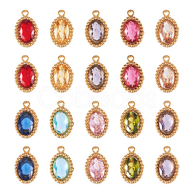 20Pcs 10 Colors 304 Stainless Steel Micro Pave Cubic Zirconia Charms STAS-TA0002-92-1