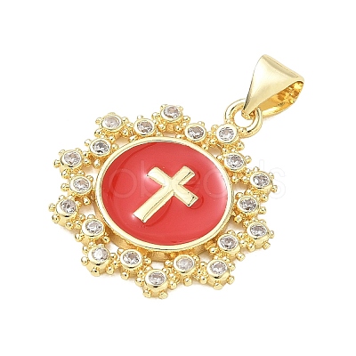 Religion Cross Brass Micro Pave Clear Cubic Zirconia Pendants CU-CBA83A6-03D-G03-1