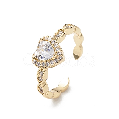 Heart Clear Cubic Zirconia Cuff Ring RJEW-M146-07G-1