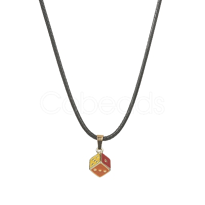 Alloy Enamel Dice Pendant Necklace with Polyester Cords NJEW-JN04515-1