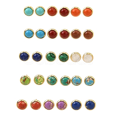 Brass Half Round Stud Earrings EJEW-Z124-03G-1