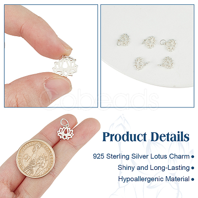6Pcs Hollow 925 Sterling Silver Lotus Charms STER-DR0001-34-1