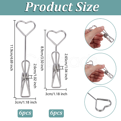 12Pcs 2 Styles Iron Heart Card Display Clip AJEW-OC0014-46-1