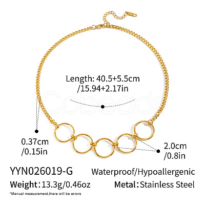 304 Stainless Steel Multi Ring Link Pendant Necklaces for Women JU1361-1-1