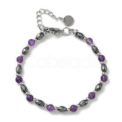Natural Amethyst & Non-magnetic Synthetic Hematite Beaded Bracelets for Women BJEW-Z148-01P-06-1