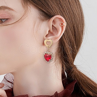 Glass Heart Dangle Stud Earrings EJEW-TA00215-1