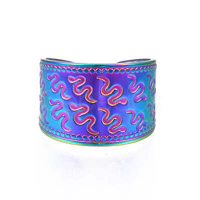 Ion Plating(IP) Rainbow Color 304 Stainless Steel Snake Pattern Open Cuff Ring RJEW-S405-257M-1