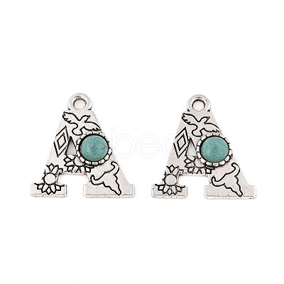 Synthetic Turquoise & Alloy Pendants PALLOY-H146-01AS-A-1