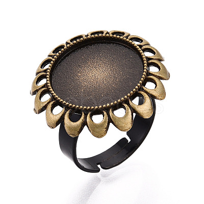 Adjustable Flower Alloy & Iron Bezel Cup Ring Base with Rotatable Tray MAK-T012-08AB-1