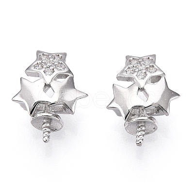 Rhodium Plated 925 Sterling Silver Micro Pave Clear Cubic Zirconia Star Charms for Half Drilled Beads STER-T007-26P-1