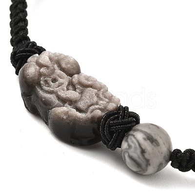Natural Mixed Gemstone Pixiu Braided Bead Bracelet BJEW-K330-01-1