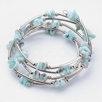 Natural Larimar Beaded Wrap Bracelets BJEW-JB02682-01-1