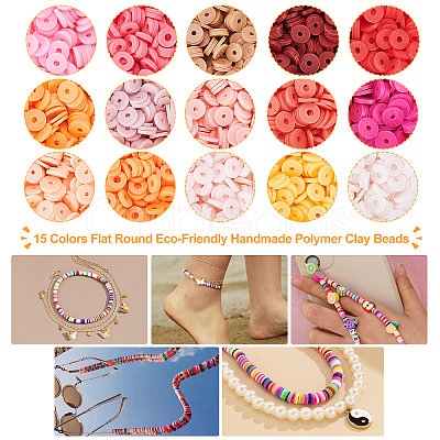 3750Pcs 15 Colors Flat Round Handmade Polymer Clay Beads CLAY-AR0001-20-1