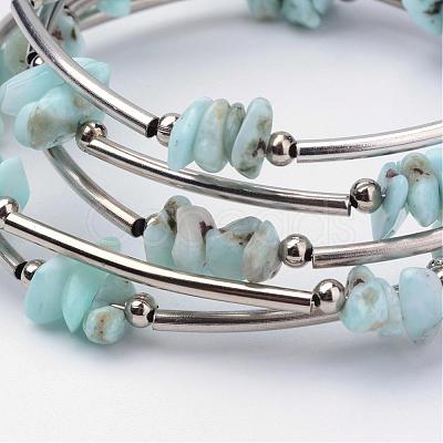 Natural Larimar Beaded Wrap Bracelets BJEW-JB02682-01-1