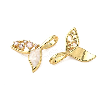 Brass Micro Pave Clear Cubic Zirconia Shell Pendants KK-B139-17G-01-1