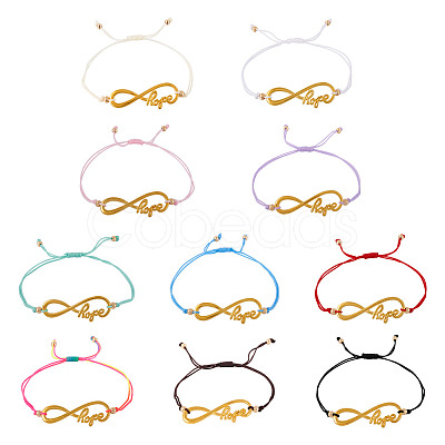 10Pcs 10 Color Alloy Infinity with Hope Link Bracelets Set for Men Women BJEW-TAC0008-01-1