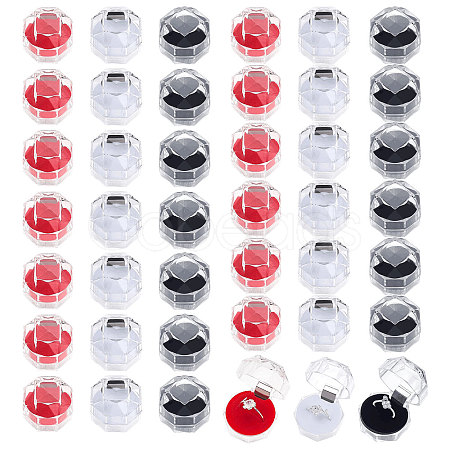 42Pcs 3 Colors Octagon Transparent Plastic Ring Boxes CON-CA0001-022-1