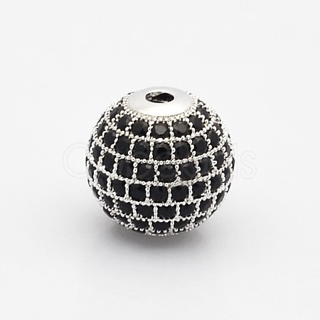 CZ Brass Micro Pave Grade AAA Black Color Cubic Zirconia Round Beads KK-O065-8mm-01P-NR-1