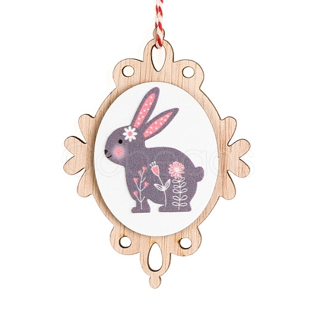 Easter Theme Wood Oval with Rabbit Pendant Decoration PW-WG77347-04-1