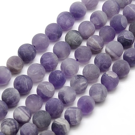 Frosted Natural Amethyst Round Bead Strands G-M064-10mm-13-1