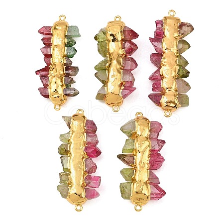 Electroplated Two Tone Natural Quartz Crystal Nuggets Beaded Connector Charms KK-H516-18G-01-1