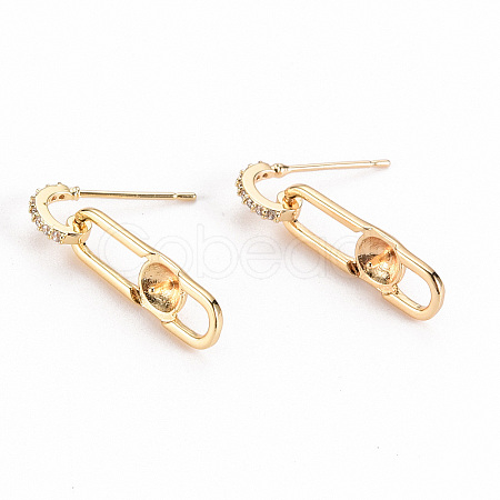 Brass Micro Pave Clear Cubic Zirconia Stud Earring Findings KK-S356-261-NF-1