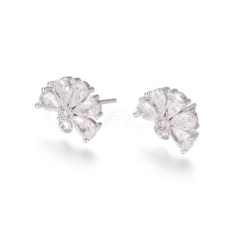 Brass Cubic Zirconia Stud Earring Findings X-EJEW-E257-05P-1