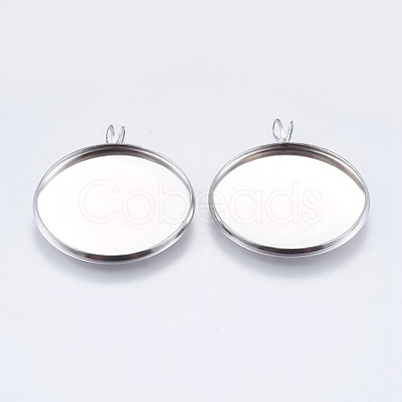 Tarnish Resistant 304 Stainless Steel Pendant Cabochon Settings X-STAS-I069-37-25MM-1