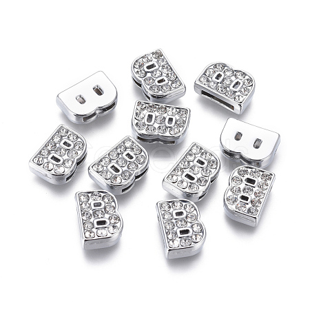 Alloy Initial Slide Charms with Grade A Rhinestones ALRI-R032-B-FF-1
