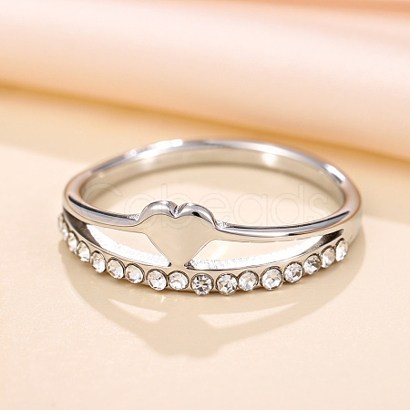 201 Stainless Steel Rhinestone Finger Rings WG06442-01-1