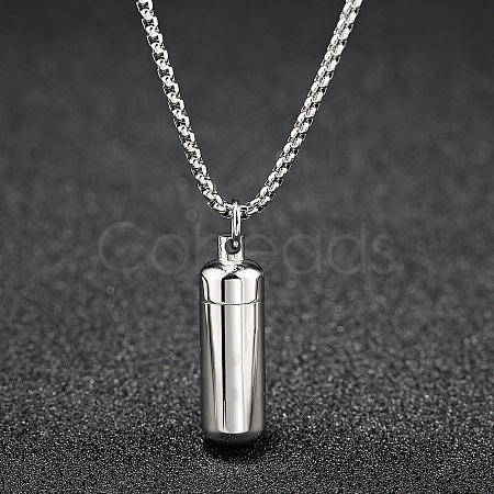 316L Stainless Steel Pill Shape Urn Ashes Pendant Necklace with Box Chains BOTT-PW0001-012S-1