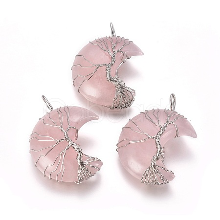 Natural Rose Quartz Tree of Life Wire Wrapped Pendants G-L520-E01-P-1
