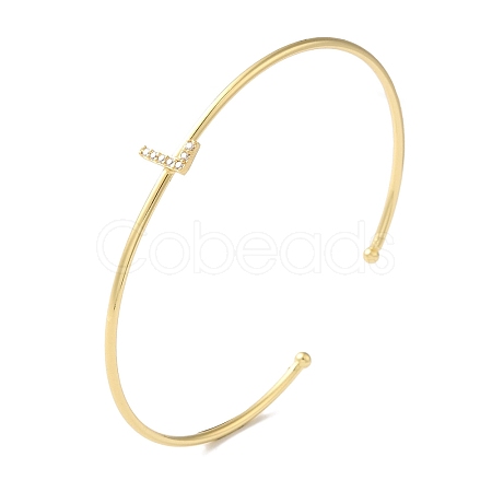 Rack Plating Brass Micro Pave Clear Cubic Zirconia Letter Open Cuff Bangles BJEW-A018-01G-L-1