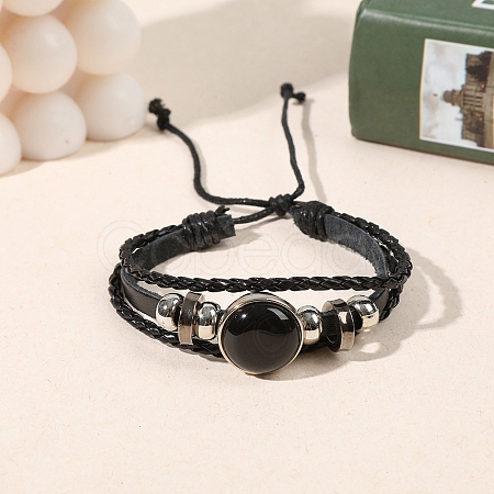 Natural Black Onyx Flat Round Link Multi-strand Bracelets PW-WGD176F-09-1