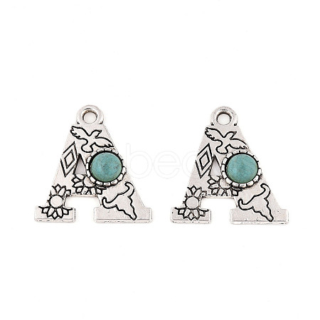 Synthetic Turquoise & Alloy Pendants PALLOY-H146-01AS-A-1