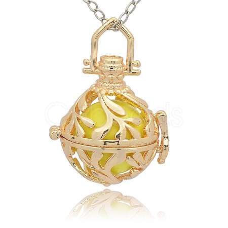 Golden Tone Brass Hollow Round Cage Pendants KK-J227-08G-1