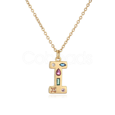 Brass Pave Colorful Cubic Zirconia Initial Pendant Necklaces for Women FS-WG02860-09-1
