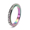 Rotatable Stainless Steel,  Rhinestone Finger Rings  for Women, Rainbow Color, US Size 8(18.1mm)