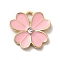 Flower Alloy Enamel Pendants, with Rhinestone, Light Gold, Pink, 19x19.5x3mm, Hole: 4x2.5mm