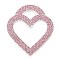 Alloy Rhinestone Big Pendants, Heart Charms, Silver, Light Rose, 59.5x50x2.5mm, Hole: 17x10mm